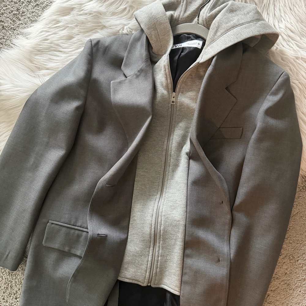 Gray Women’s Hooded Blazer Jacket